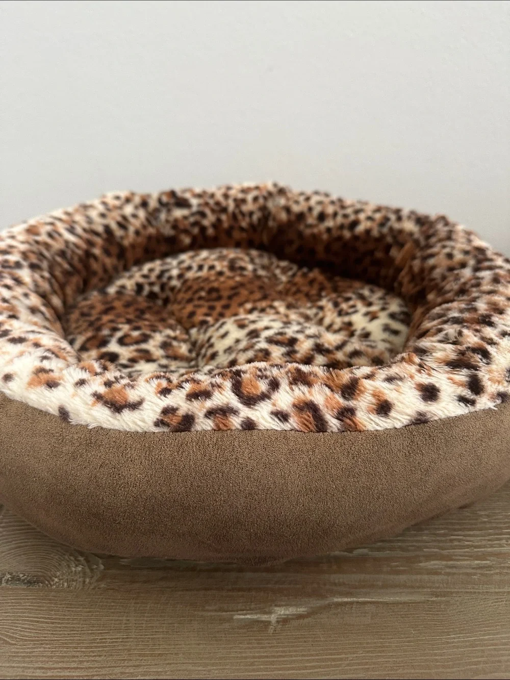 Leopard Print Doggy Bed with Red Fleece Blanket